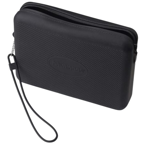 Havaianas Black Textured Zip Travel Pouch Wristlet Clutch Bag Cosmetic Case - Picture 2 of 3
